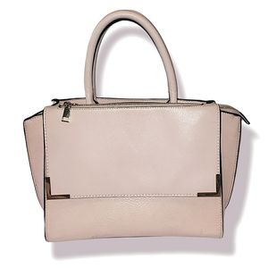 Light Pink Pastel Trapeze Style Double Handle Gold Accents Satchel Tote Handbag